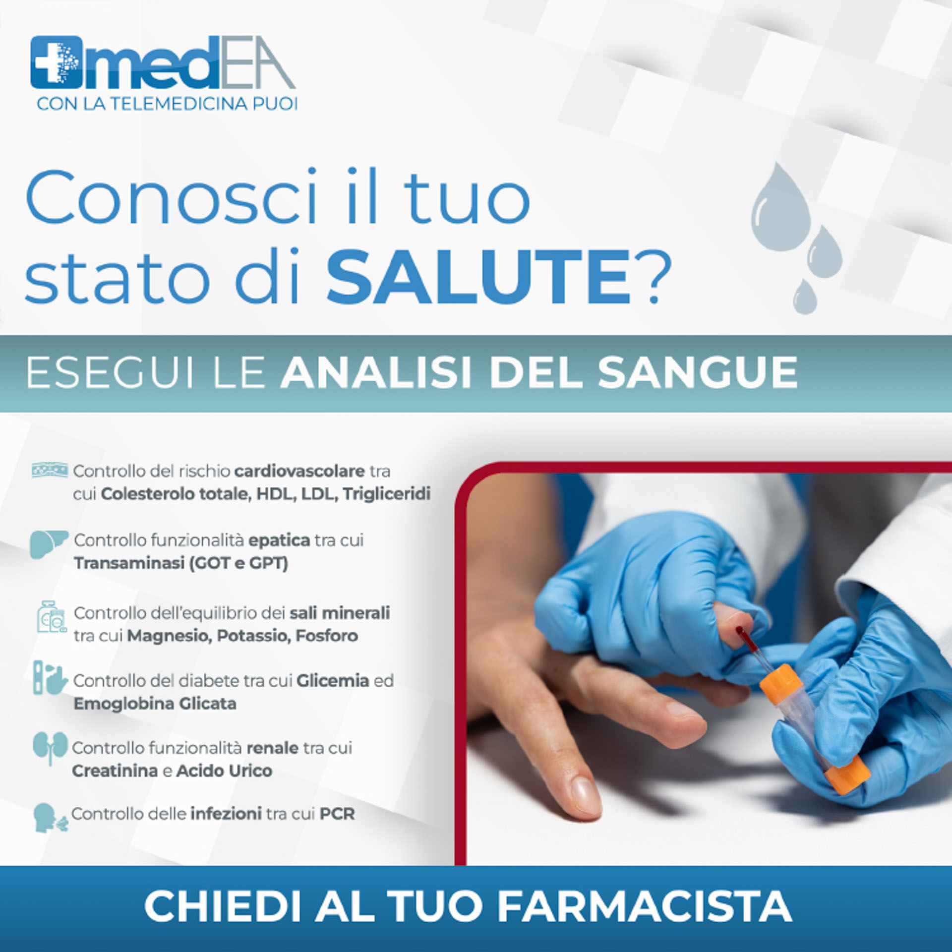 Principali controlli disponibili con l'analizzatore ematico MedEA